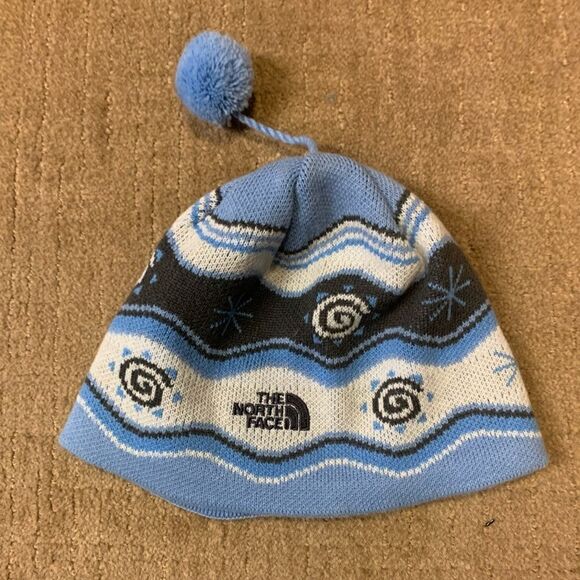The North Face Knit Pom Pom gray blue Kids Unisex Boy Girl Cap Hat - Picture 1 of 1